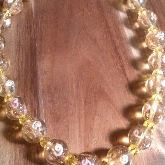 Champagne Color Murano Style Silvertone Necklace - Picture 4 of 15